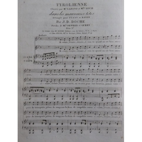 DOCHE J. D. Tyrolienne Chant Piano ou Harpe ca1820