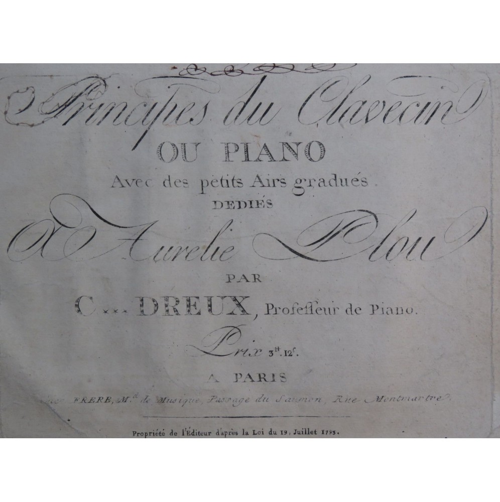 DREUX Claude Principes du Clavecin ou Piano 1795