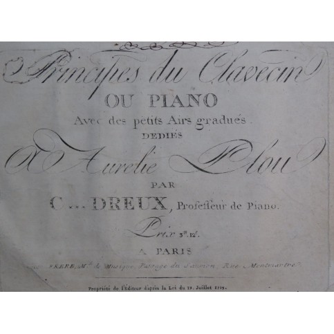 DREUX Claude Principes du Clavecin ou Piano 1795