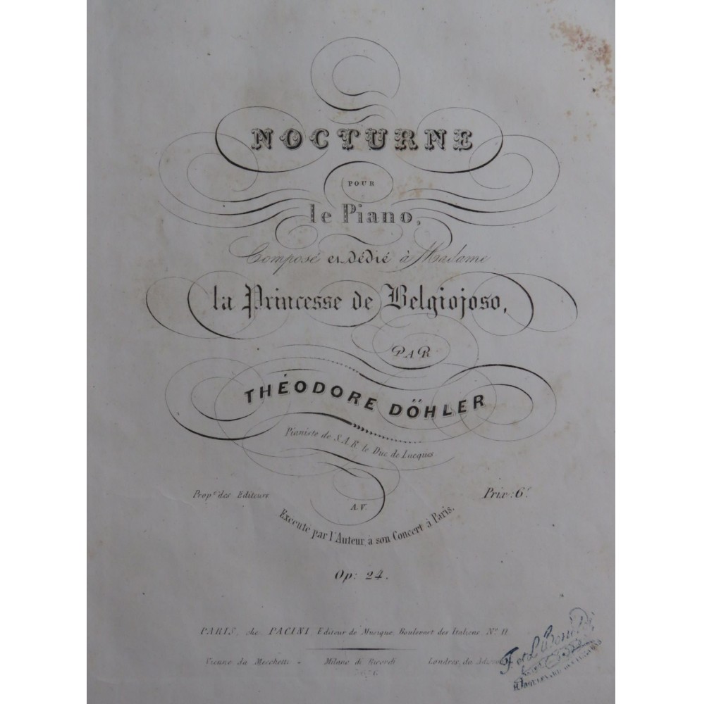 DÖHLER Théodore Nocturne op 24 Piano ca1840