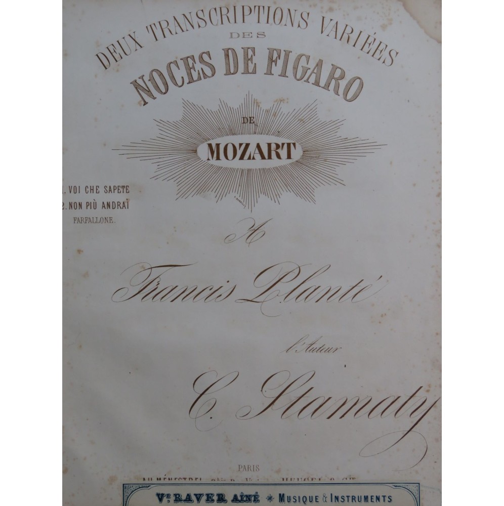 STAMATY Camille Les Noces de Figaro No 1 Varié op 42 Piano ca1860