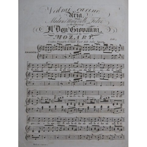MOZART W. A. Don Giovanni Aria Chant Piano ca1840