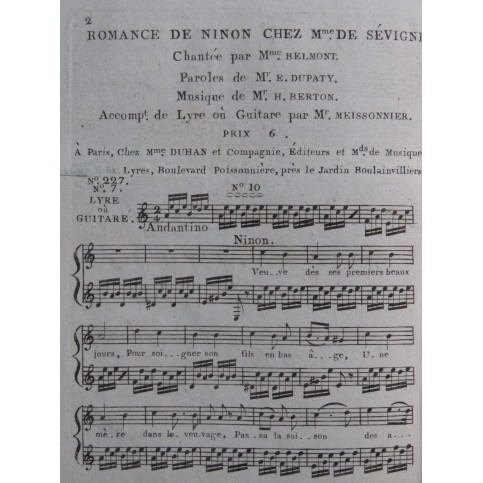 BERTON Henri Ninon chez Madame de Sévigné No 7 Chant Guitare ca1810
