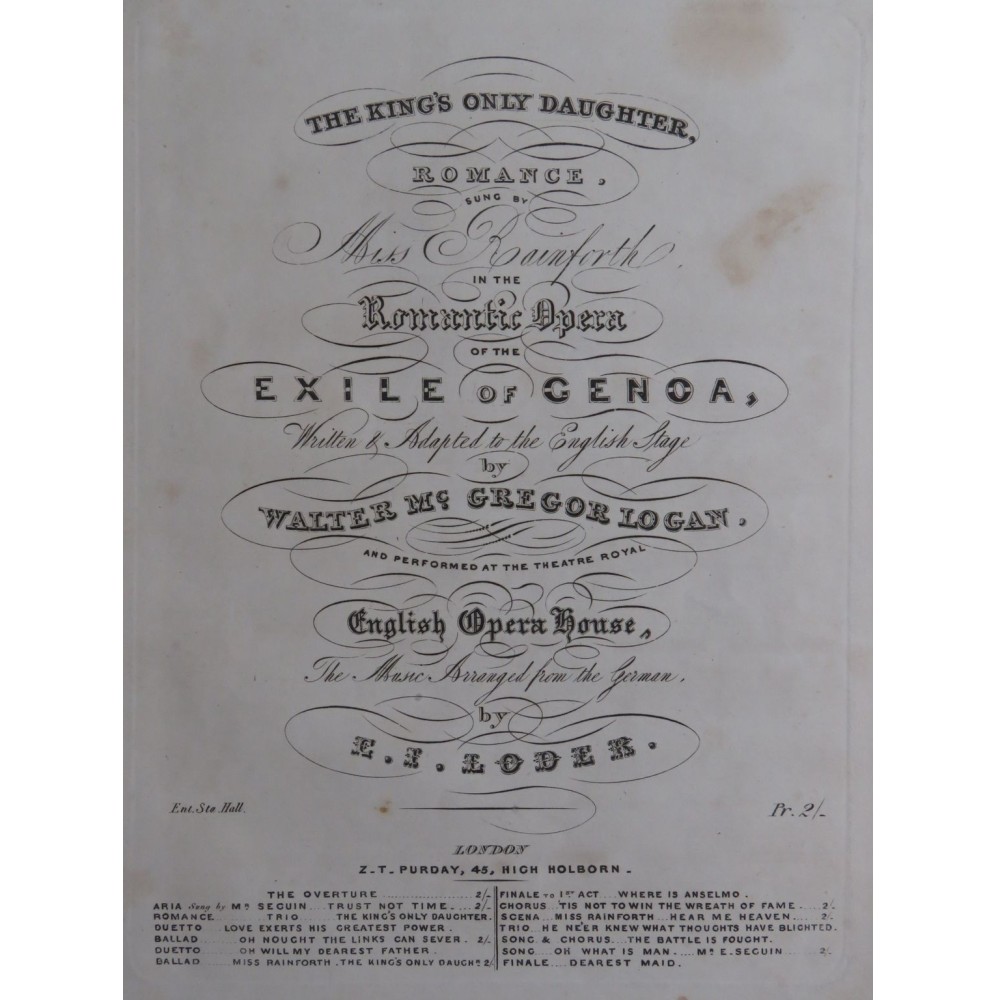 SCHMIDT J. P. The King's only daughter Chant Piano ca1840