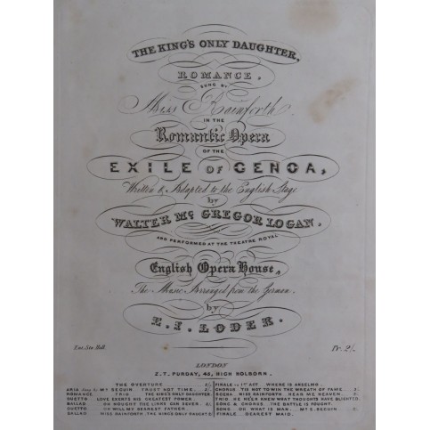 SCHMIDT J. P. The King's only daughter Chant Piano ca1840