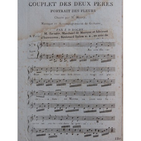 DOCHE J. D. Couplets des deux Pères Chant Guitare ca1820