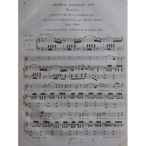 ANSON Antoni Arthur Eloigne toi Chant Piano ou Harpe ca1825