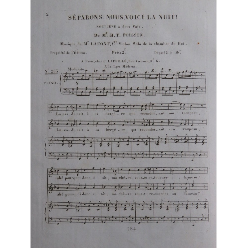 LAFONT Séparons-nous, voici la nuit Chant Piano ca1820