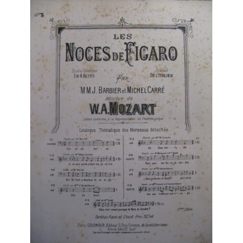 MOZART W. A. Les Noces de Figaro Air Chant Piano