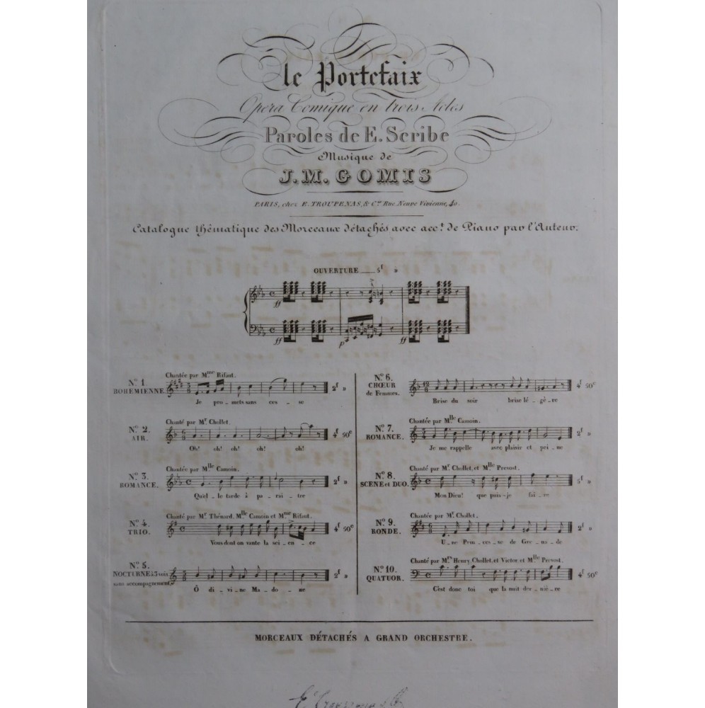 GOMIS José Melchior Le Portefaix No 9 Chant Piano ca1835