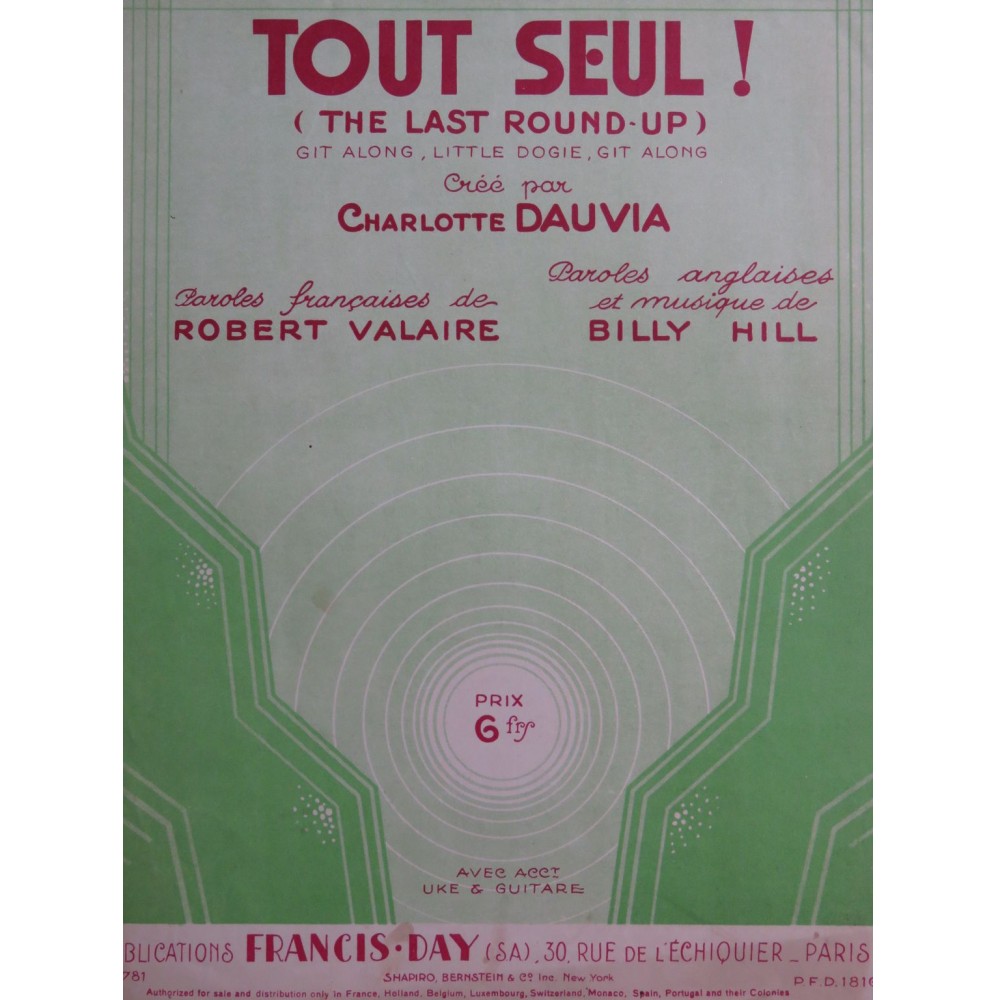 HILL Billy Tout Seul ! Chant Piano 1934