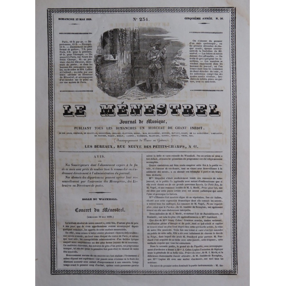 MAGNER Edouard Le Voyage Inutile Chant Piano 1838