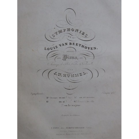 HUMMEL J. N. Symphonie No 7 Beethoven Violon ca1838