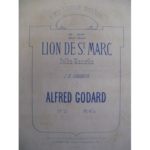 GODARD Alfred Le Lion de St Marc Piano XIXe