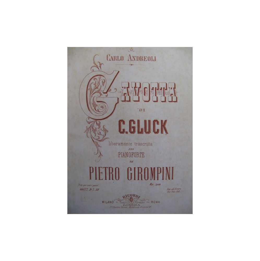 GIROMPINI Pietro Gluck Gavotta Piano 1877