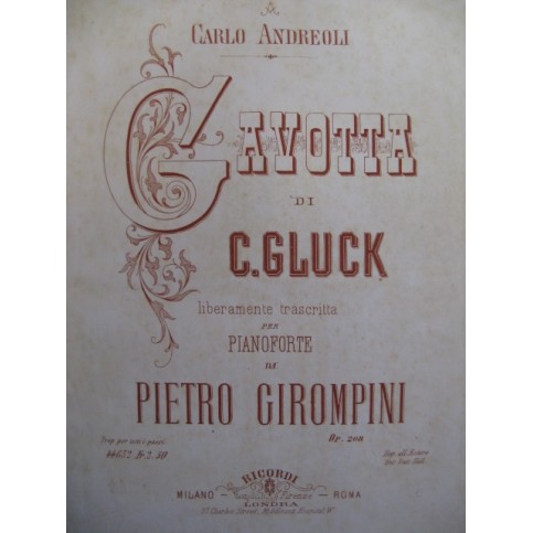 GIROMPINI Pietro Gluck Gavotta Piano 1877