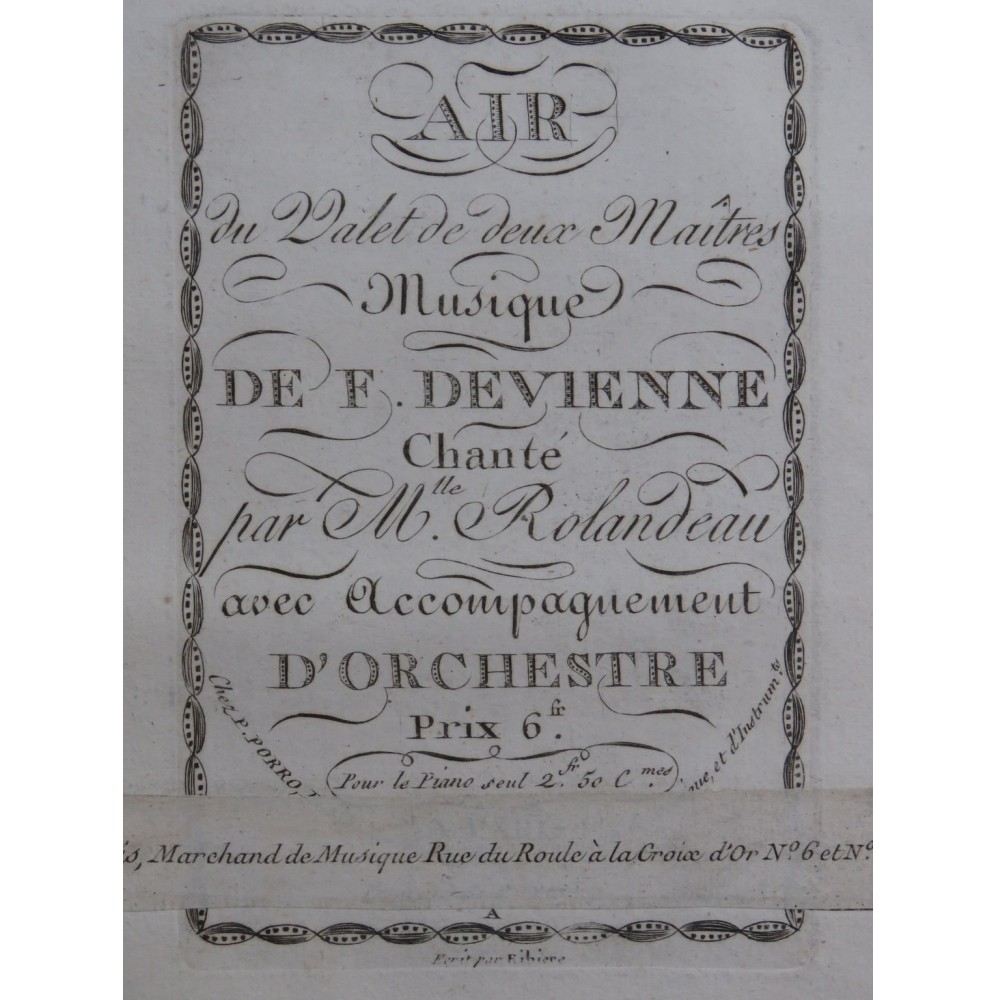 DEVIENNE François Le Valet de deux Maîtres No 4 Chant Piano ou Harpe ca1800