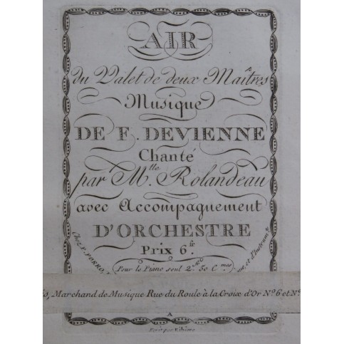 DEVIENNE François Le Valet de deux Maîtres No 4 Chant Piano ou Harpe ca1800