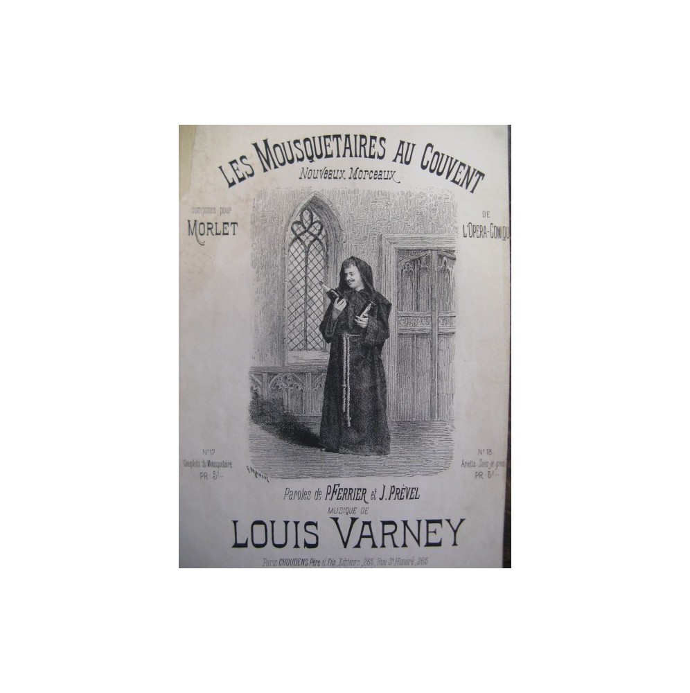 VARNEY Louis Les Mousquetaires No 18 Ariette Chant Piano 1880