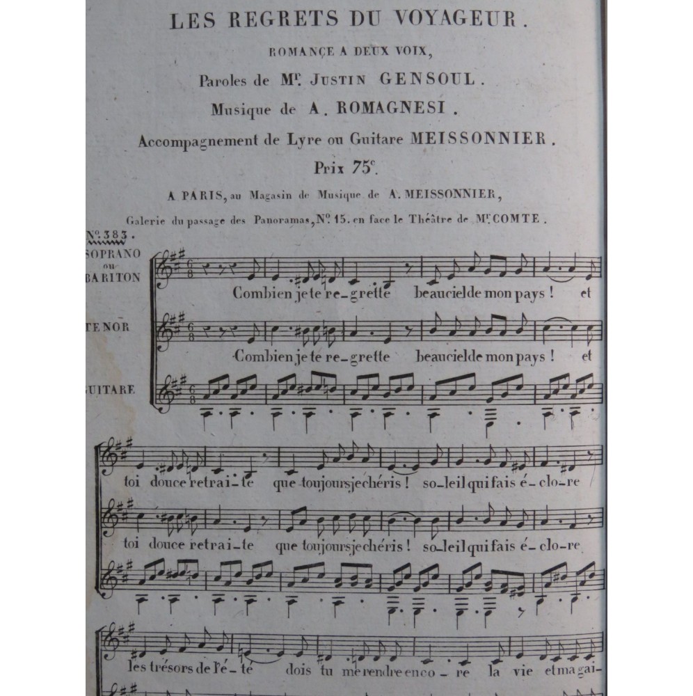 ROMAGNESI Antoine Les Regrets du Voyageur Chant Guitare ca1820