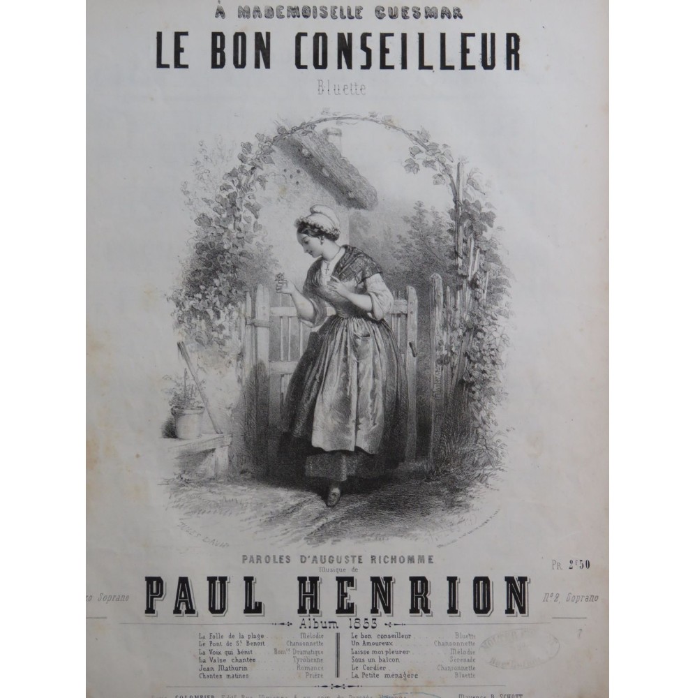 HENRION Paul Le Bon Conseilleur Chant Piano 1853