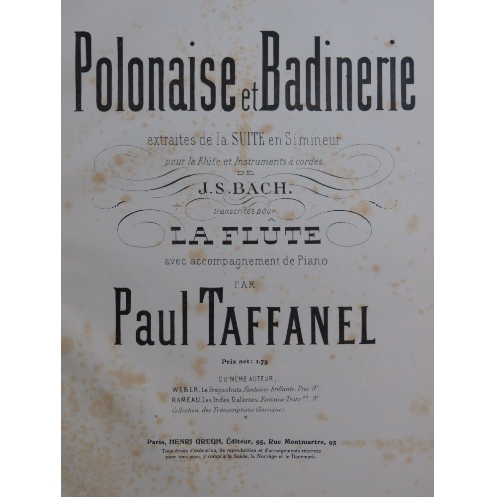 BACH J. S. Polonaise et Badinerie Suite Si mineur Piano Flûte XIXe