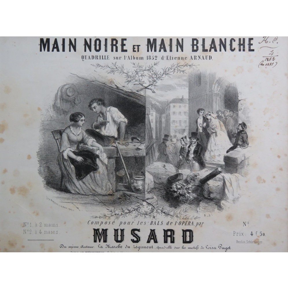 MUSARD Main Noire et Main Blanche Piano 1852