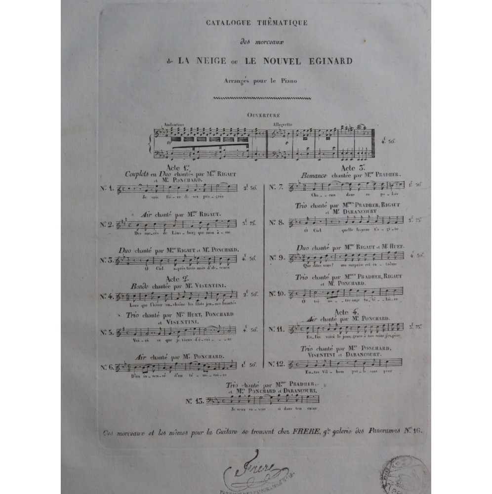 AUBER D. F. E. La Neige ou Le Nouvel Eginard No 4 Chant Harpe ou Piano ca1825