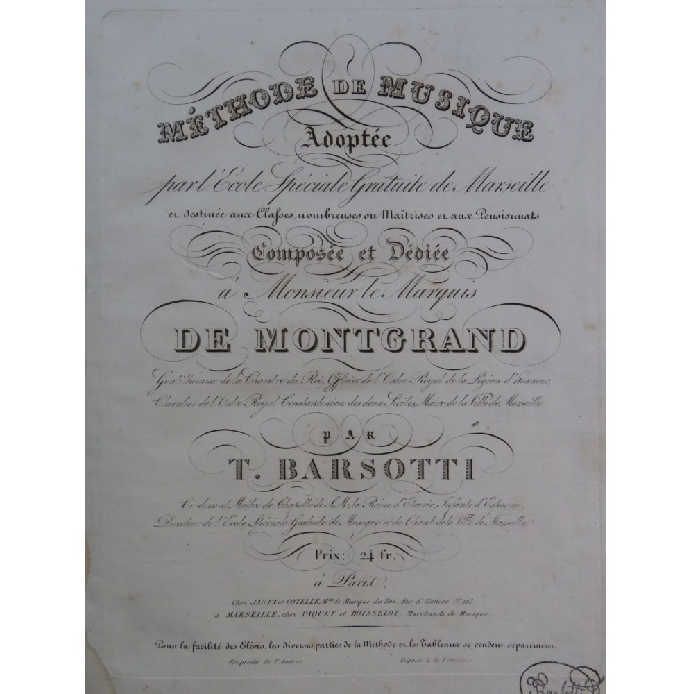 BARSOTTI Tommaso Méthode de Musique 1828