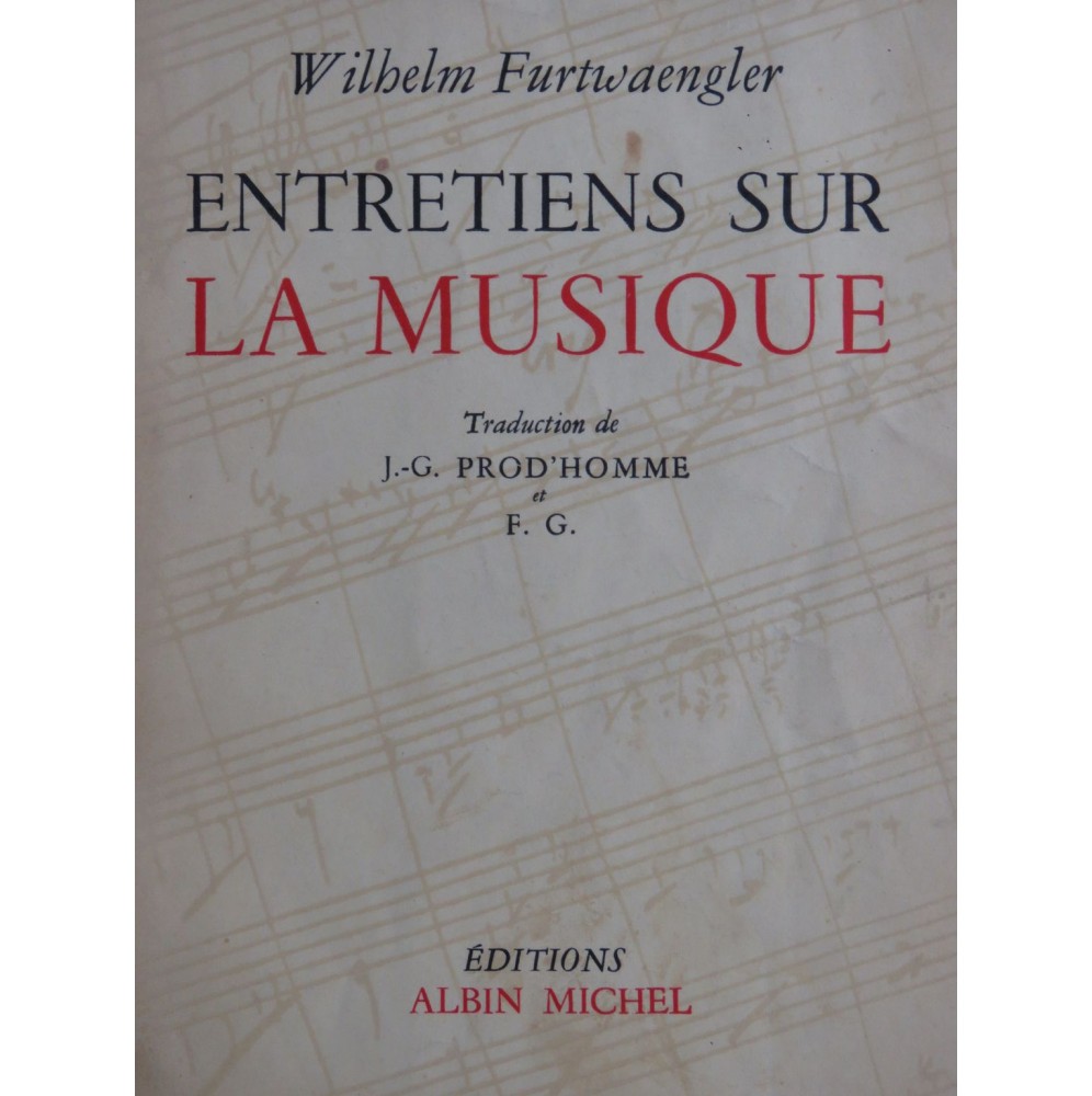 FURTWAENGLER Wilhelm Entretiens sur La Musique 1954