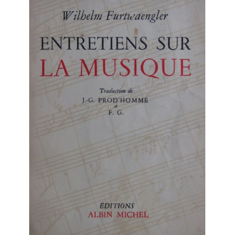 FURTWAENGLER Wilhelm Entretiens sur La Musique 1954