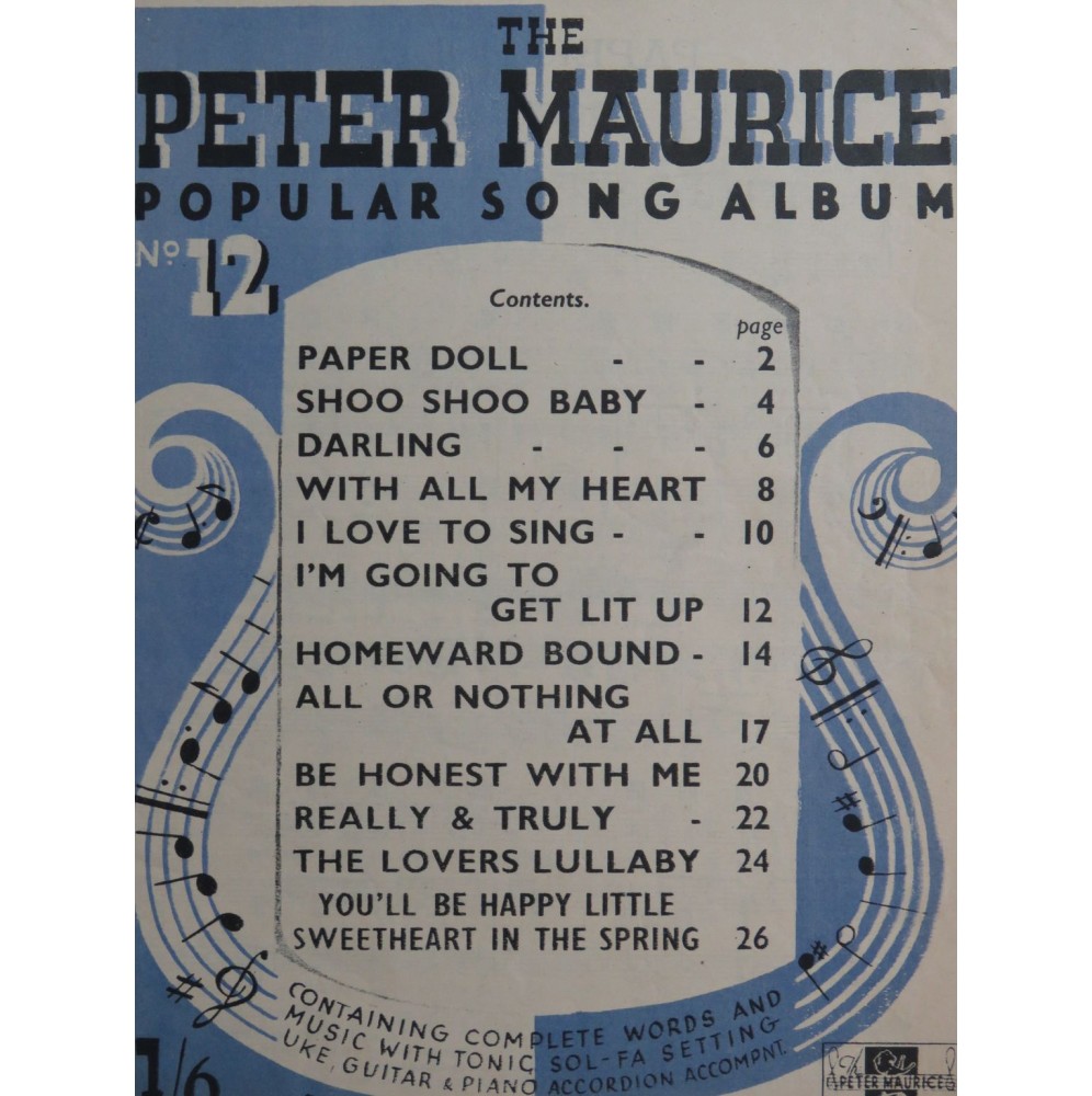 The Peter Maurice Popular Song Album 12 Pièces Chant Piano 1943