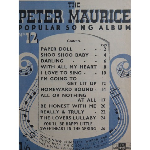 The Peter Maurice Popular Song Album 12 Pièces Chant Piano 1943