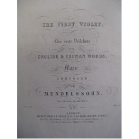 MENDELSSOHN The First Violet Chant Piano ca1860
