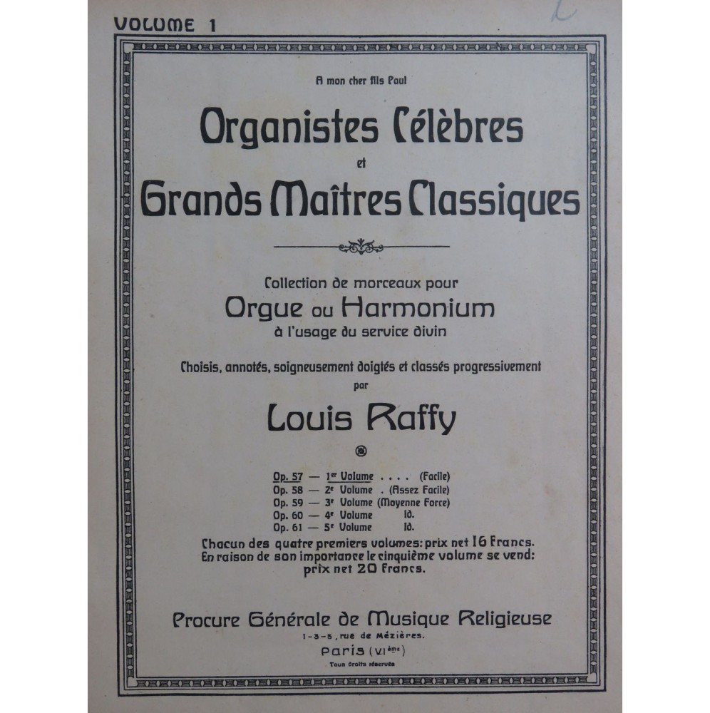 Organistes Célèbres et Grands Maîtres Classiques Vol 1 et 2 Orgue ou Harmonium