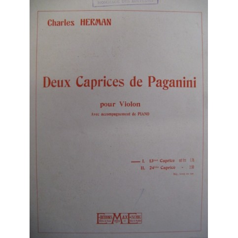 HERMAN Charles 2 Caprices de Paganini Violon Piano