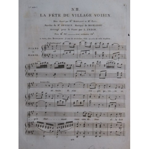 BOIELDIEU Adrien La Fête du Village Voisin No 2 Chant Piano ou Harpe ca1820