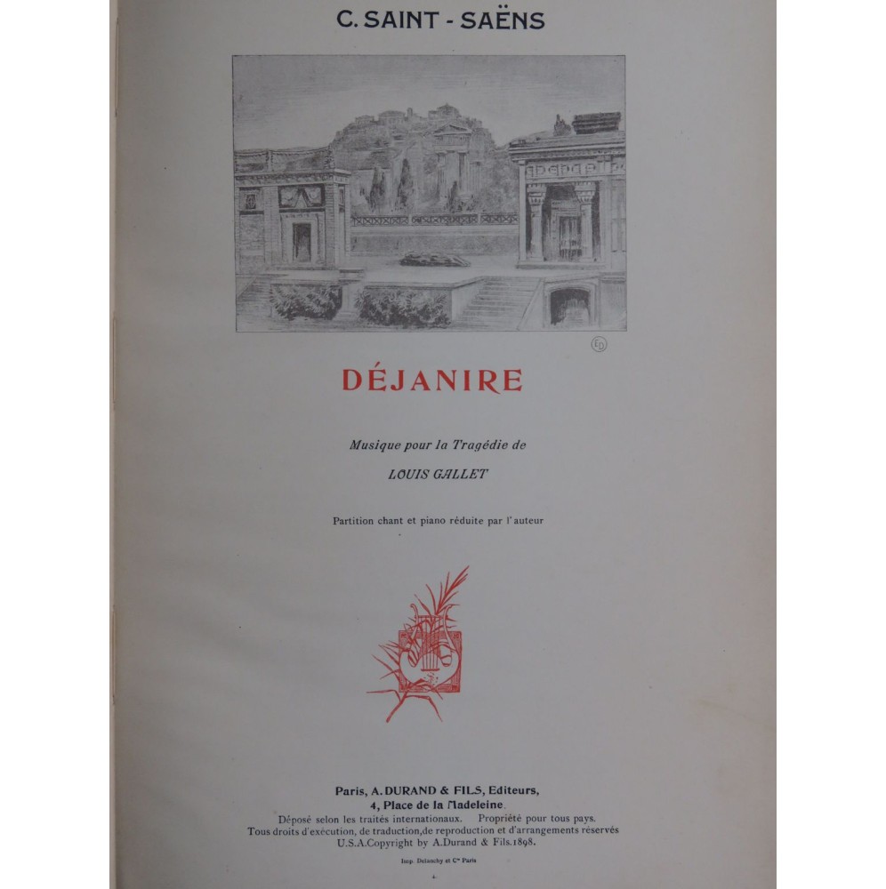 SAINT-SAËNS Camille Déjanire Chant Piano 1898