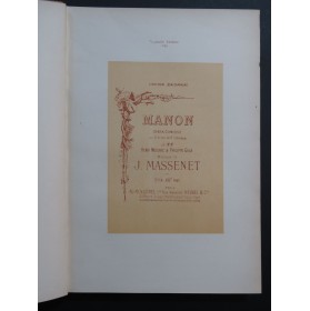 MASSENET Jules Manon Opéra Dédicace Chant Piano 1895