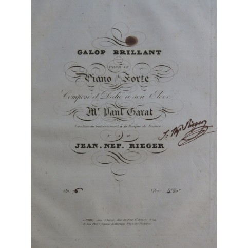 RIEGER Jean-Népomucène Galop Brillant op 76 Signature Piano ca1820