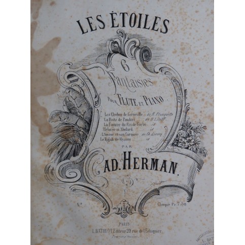 LITOLFF Henry La Boîte de Pandore Fantaisie Hermann Piano Flûte ca1878