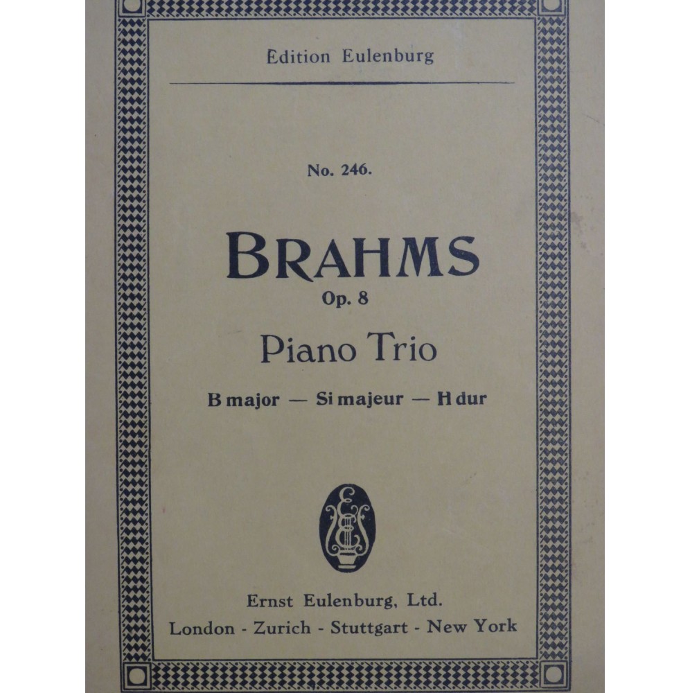 BRAHMS Johannes Trio op 8 Piano Violon Violoncelle