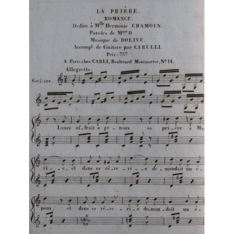DOLIVE La Prière Romance Chant Guitare ca1820