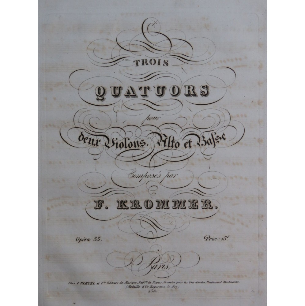 KROMMER Franz Trois Quatuors op 53 Violoncelle ca1820