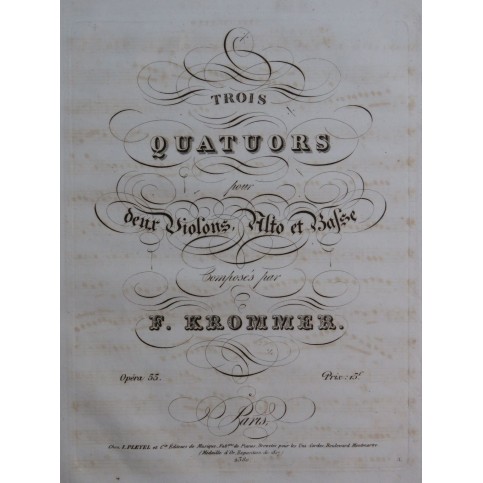 KROMMER Franz Trois Quatuors op 53 Violoncelle ca1820