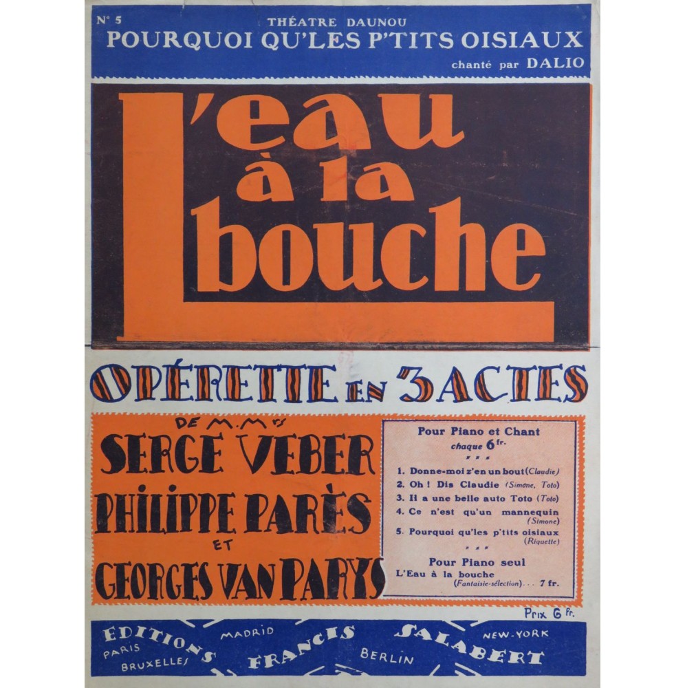 PARÈS Philippe PARYS Georges van Pourquoi qu'les p'tits oisiaux Chant Piano 1928