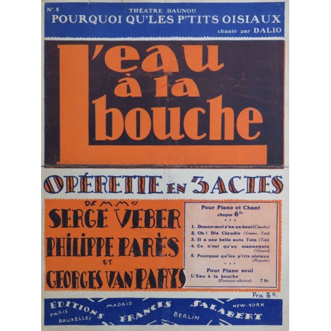 PARÈS Philippe PARYS Georges van Pourquoi qu'les p'tits oisiaux Chant Piano 1928