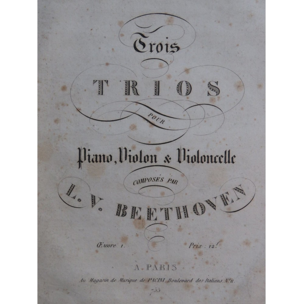 BEETHOVEN Trois Trios op 1 Piano Violon Violoncelle ca1825