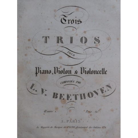 BEETHOVEN Trois Trios op 1 Piano Violon Violoncelle ca1825