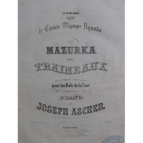 ASCHER Joseph Mazurka des Traineaux Piano ca1855